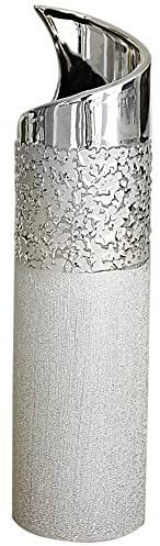 Moderne Deko Vase Blumenvase Tischvase aus Keramik champagner silber Höhe 40 cm