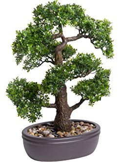 künstlicher Bonsai in brauner ovaler Keramikschale (45 cm, Ficus)