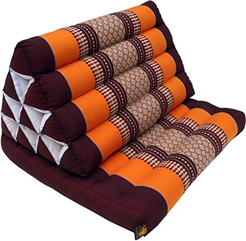 GURU SHOP Thaikissen, Dreieckskissen, Kapok, Tagesbett mit 1 Auflage - Braun/orange, 30x50x75 cm, Asiatisches Sitzkissen, Liegematte, Thaimatte