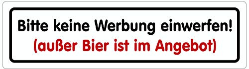carstyling XXL Aufkleber Bitte Keine Werbung einwerfen! (außer Bier weiß