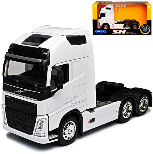 Volvo FH Weiss Zugfahrzeug 3 Achser LKW Truck 3. Generation Ab 2013 1/32 Welly Modell Auto mit individiuellem Wunschkennzeichen