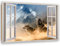 Feeby - Wandbilder Wohnzimmer 90x60 cm, Deko Paneel Bilder, Bilder für Schlafzimmer, Echter Gemalter Effekt, Moderne Wanddeko, Gemälde - Fensterblick, Wölfe - Blau