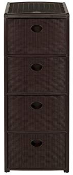 Rollbarer Schubladenschrank Rattan-Optik mit 4 Schubladen (Braun) | Rollcontainer aus robustem Kunststoff, Maße 30x40x81 cm – ideal für Bad, Büro und Kinderzimmer