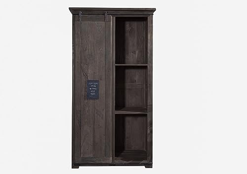 MASSIVMOEBEL24.DE | Railway Schrank aus Massivholz #216 aus Mangoholz - Grau, lackiert 100x60x190 cm + Schiebetür + 4 Fächer + Kleiderstange Aufbewahrungsschrank