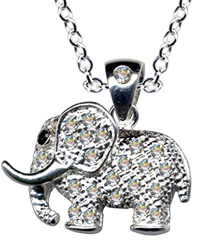 Kette + Anhänger Elefant Collier Echt Sterling 925 Silber Zirkonia Kristalle Strass Liebe Glaube Hoffnung Emotion Symbol Motiv Stil Objekt weiss extravagant gut modisch klar schön