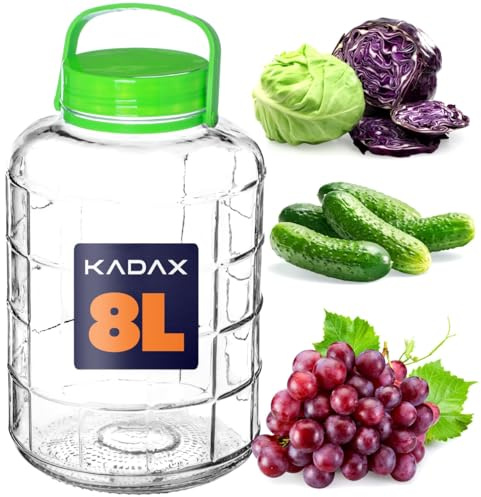KADAX Gurkenglas mit Deckel, Einmachglas, luftdichte Konservierung, Glasballon, universelles Glas, Vorratsglas für Gurken, Aufbewahrung, Aufbewahrungsglas, Einweckglas (8L)