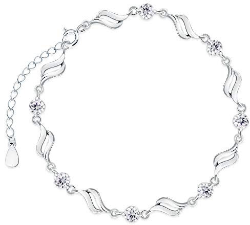 Maverton Damen Armband 925 Silber + personalisierte Geschenkbox mit Gravur - Weihnachtsgeschenke - silberner Armband mit zarten Kristallen - Armreif für Frauen - Länge: 16-20 cm