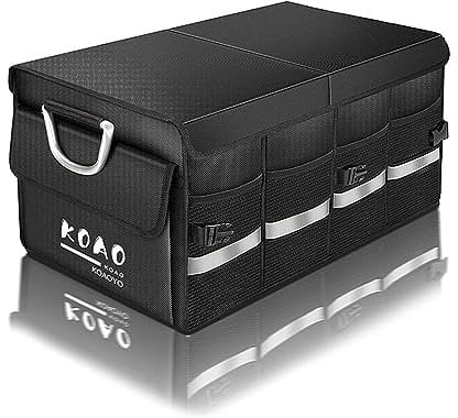KOAOYO Kofferraumtasche, Kofferraum Organizer mit Deckel Auto Kofferraum Organizer Autotasche Auto Kofferraum Box Praktisch Wasserdicht Rutschfest Faltbar mit Aluminium Griffe Reflexstreifen