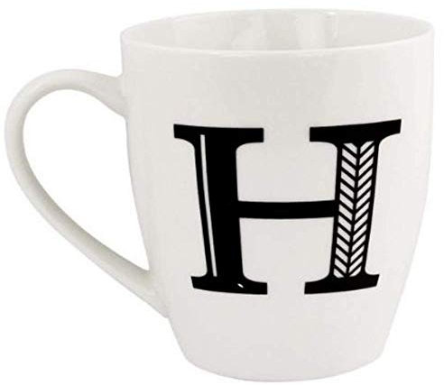 FabFinds Hugga Mug with Initials Classic Black and White Ceramic Large Gift Coffee Cups (H11cm X W11cm) (Approx.) (H)