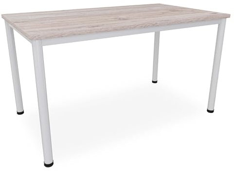 Dila GmbH Schreibtisch in verschiedenen Größen und Farben graues Metallgestell Konferenztisch Besprechungstisch (B: 140 cm x T: 80 cm, Eiche modern)