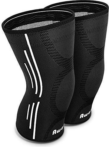 Awenia Kniebandage (1 Paar) Knie Sleeve Unterstutzung Kompression Klammer Elastische und Atmungsaktiv Knieschoner fur Sport Arthritis Patella Gelenkverletzung Recovery für Damen/Herren