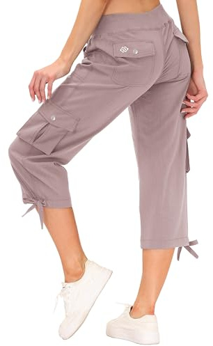 MoFiz Womens Capri Pants 3/4 Cropped Trousers Hiking Cargo Pants 6 Pockets | Relaxed-Fit Breathable Quick Dry Capri Trousers for Casual daily wear, Walking, Travel, Jogger, Work or other outdoor sports.