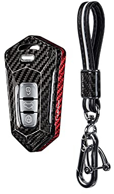 M.JVisun Car Key Fob Cover Case For Audi A4 A4L A5 A6 A6L A7 A8 Q5 Q8 R8 RS4 RS5 RS6 RS7 S4 S5 S6 S7 S8 SQ5 Carbon Fiber Anti Scratch Heavy Duty Key Shell - Black/Red + Leather Keychain