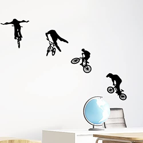 LZYMSZ Fahrrad Wandtattoo Aufkleber, 37.7 * 16.9'' Mountainbike Vinyl Aufkleber Wandbild, Extremsport Fahrrad Kunst Silhouette Wandbild für Mann Kinder Jungen Zimmer (4)