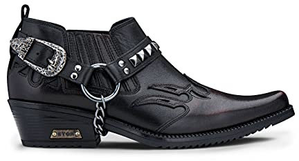 Scarpe da Uomo in Pelle Coccodrillo Nera con Fibbia in Metallo e Perno Stile Punk da Cowboy Winklepickers 42