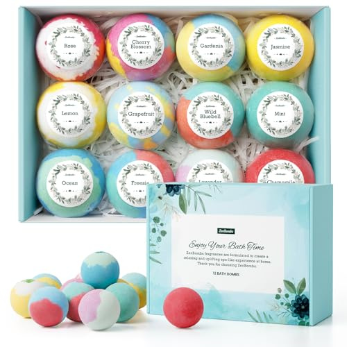 ZenBombs Bath Bombs for Women, 12pcs Handmade Natural Bath Bomb, Stocking Stuffers, Mothers Day Presents for Mom, Bath Bomb with Shea Butter, White Elephant, Valentines Day Gifts for Her and Him