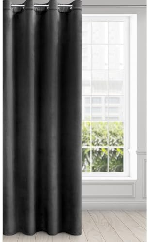 Eurofirany Melanie Vorhang Samt Velvet Ösen -1 STK. Weich Edel Gardine 200g/m² Elegant Glatt Einfarbig Flauschig Modern Klassisch Wohnzimmer Schlafzimmer, 140x250 cm, Schwarz