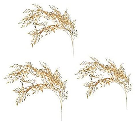 HLTER 3 Pcs Artificial Gold Leaves Branches, 39.3 Inch Long Stems Glitter Flowers Picks Artificial Glitter Leaves Tree Stems Flowers Arrangements