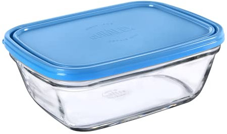 Duralex Freshbox| Contenitore rettangolare per alimenti con coperchio in plastica blu, 1,65 l, 1 unità, vetro ultra resistente ai graffi, compatibile con microonde e lavastoviglie, Made in France