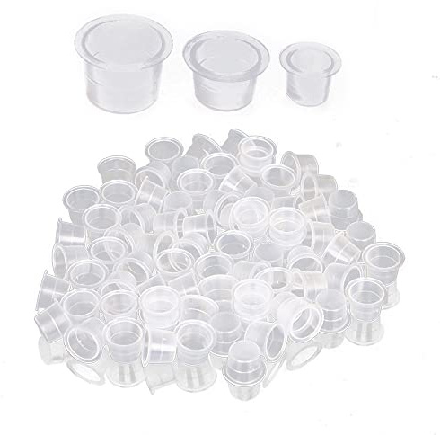 Duories 300 Stück 15mm Groß Tattoo Farbkappen Cups,Klar Tattoo Farbbehälter,Transparent Kunststoff Tattoo Ink Tinte Pigment Cups Tinten Tasse für Nadelspitze Grip Tattoo Supplis Tattoo Zubehör