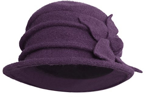 LAEMILIA Damen Vintage Bucket Hut elegant Wintermütze Glockehut Beret Wollmütze mit Blumen Trilby Hut Kirchenhut Stil A Lili Einheitsgröße