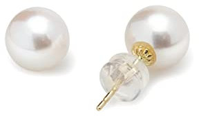 Gold Akoya Meeresperlen Ohrringe, 7,5-8mm Perlen, 585 Gold, Perlenklasse A1AA, K1M758G (Gelbgold)
