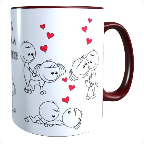 Kilala Tasse Liebes Geschenk mit Strichmännchen Motiv Spruch, Stellungen Liebe lustig Kaffeetasse Teetasse, bordeauxrot