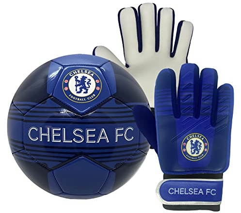 Chelsea Junior Size 4 Football & Goalkeeper Goalie Gloves Set Official Gift