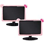Hoteam 2 Pcs Computer Monitor Cover with Cat Ear Furry Elastic Monitor Dust Cover Pink Desk Accessories Dustproof Kawaii Decor for PC TV Laptop LCD Screen