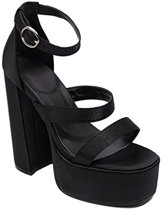 WOkismD 14,5 cm Modell Catwalk High Heels Schuhe Schnalle Riemen Sandalen Damen Dicker Absatz wasserdichte Plateau-Sandalen, Schwarz, 38
