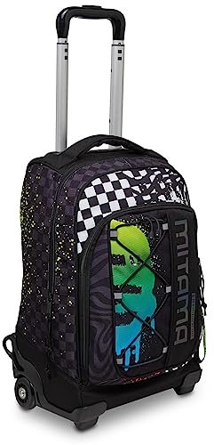 Mitama Trolley Scuola - DR.TROLLEY #BDBF - FLUO SPOTS, Nero - Zaino Doppio Scomparto Impermeabile - Spallacci a Scomparsa - Trolley Viaggio Bambino, Bagaglio a Mano