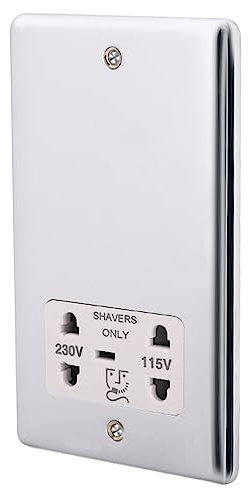 ASAB Dual Voltage Shaver Socket PGM 33728 Brushed Steel Overload Protection Suitable for Shavers Polished Finish Easy to Install Long Lasting Stylish Sleek Design Excellent Electrical Conductivity