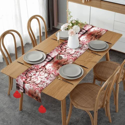 Tischläufer mit handgefertigten Quasten, 152,4 cm, für Esszimmer, Kommode, Party, Bankett, Dekoration, Kirschbaum
