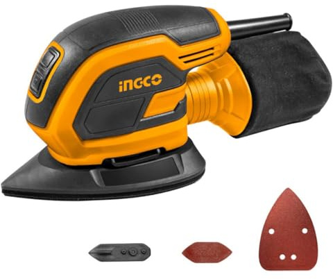 Ingco Ms6505 Levigatrice Palmare Triangolare Elettrica 65 W Con Sacca Raccogli Polvere Integrata e Con Set Di Carta Abrasiva