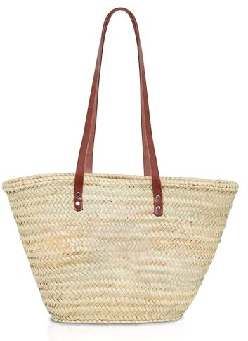 FRENCH BASKET straw bag with leather handles beach bag, straw bag, french market basket, summer bag (Dark Brown)