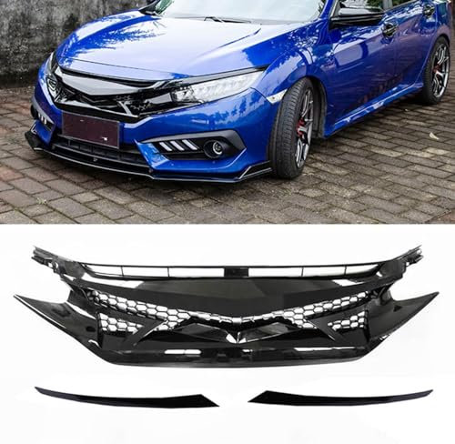 QCHIAN Kühlergrill für Honda Civic 2016 2017 2018, Auto Frontgrill Grill Kühlergrill, Frontstoßstange Radiator Grille, Racing Mittelnetz Grills, Front Ersatz Hauben Grill