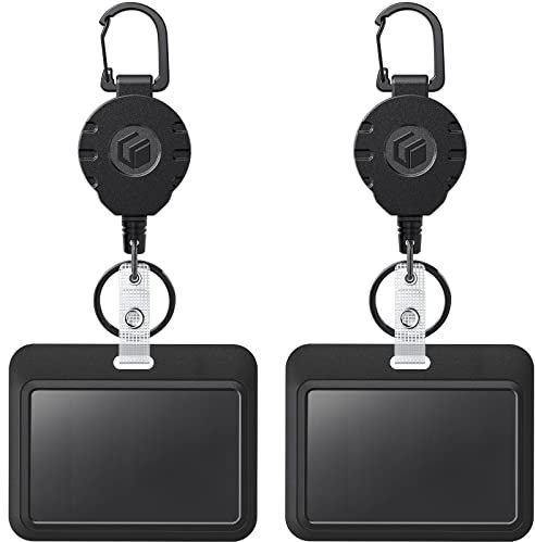 Uniclife Sliding Ausweishülle Horizontale Hartplastikhülle mit einziehbarem Schlüsselanhänger Badge Reel für bis zu 226 g Card Protector für ID-Kreditkarte Key Card Führerschein und Pass, 2 Pack