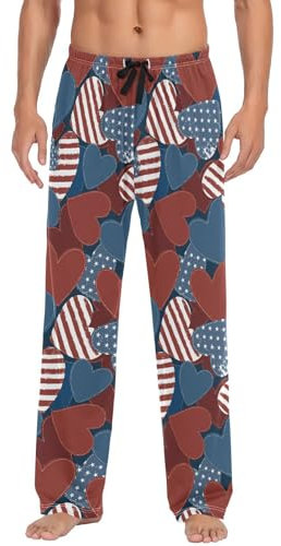 ZRWLUCKY USA Flagge Herz Valentinstag Pyjamahose für Herren Bequeme Hose mit Taschen Kordelzug Loungewear Hose, Usa Flagge Herz Valentinstag, Medium