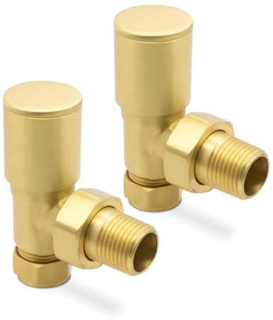 Brushed Brass Angled Modern Standard Rounded Radiator Towel Rail Valves Central Heating (Pair) 1/2 BSP