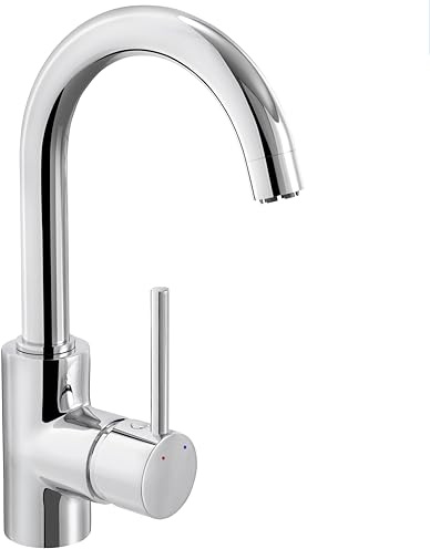 Cornat Waschtisch-Einhebelarmatur Fiora - Verchromter Zinkkörper - Schwenkbar - Niederdruckanschluss (Drucklos) - Wasserhahn/Waschbecken-Armatur/Badarmatur/Faucet / FIO12