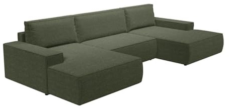 Vente-unique - Grand canapé d'angle panoramique Convertible en Tissu texturé Vert Amelia