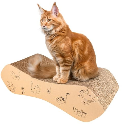 Creative Pets Rascador para Gatos Grande 57 x 21 x 16 cm | Juguete Cartón para Arañar de Doble Cara | Arañador Natural Accesorios Resistentes para Gatos