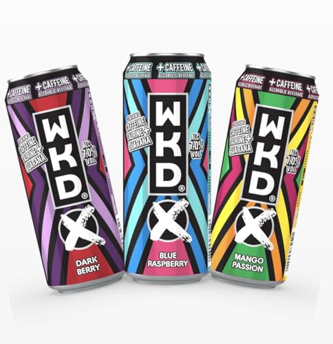 WKD Mixed Pack | X Range | 7% ABV | Caffeine | Taurine | Guarana | Alcoholic Beverage | Mango Passion | Blue Raspberry | Dark Berry | 6 Pack | Large 500ml Cans