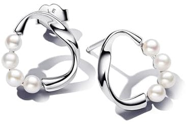 Pandora Essence Organisch Geformter Kreis & Behandelte Süßwasserzuchtperlen Ohrringe aus Sterling Silber mit vergoldeter Metalllegierung, 293276C01