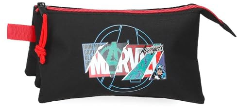 Marvel Joumma Marvel Shield Triple Pencil case Black 22x12x5cm Polyester L, Black/White, Triple Case