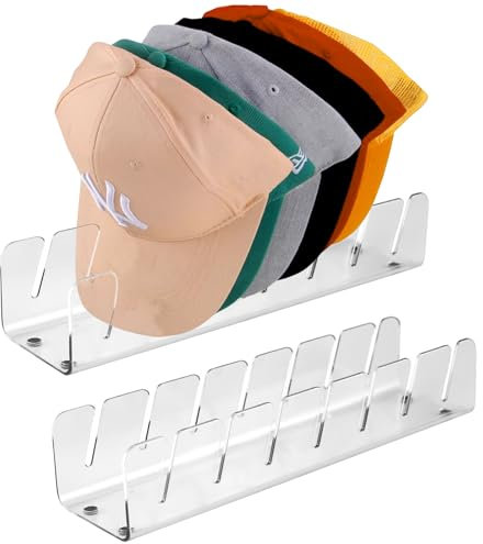 2 Stücke Transparent Cap Stand für Baseball Caps, No Installieren Acryl Hut Organizer Multifunktion, Hutständer für Baseball Caps Display und Organizer, für 14 Baseball Caps