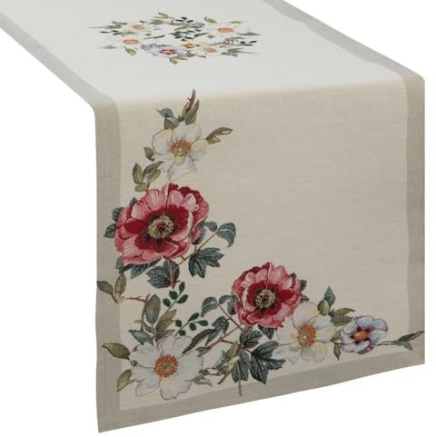 Eurofirany 4039/NAT Tischdecke Tischläufer Blumen Gobelin Beige 45x140 cm Dekoration Deko Rustikal Landhaus Retro Tischwäsche Tafeldecke Tischtuch