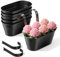 The Fellie 6 macetas colgantes para balcón sobre valla al aire libre para barandilla, macetas de jardín grandes con gancho desmontable, maceta de pared de metal para decoración interior, color negro,