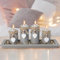 Candle Holder Set Tea Light Candle Holders Set of 4 with Wodden Tray and Natural Stones Table Home Decorations Centrepiece for Party, Wedding,Birthday Gift