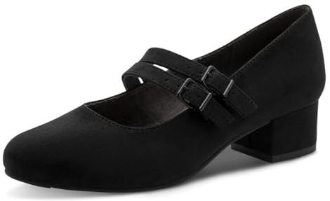 Jana Damen Mary Jane Kleiner Absatz Vegan, schwarz (Black Textile), 36 EU